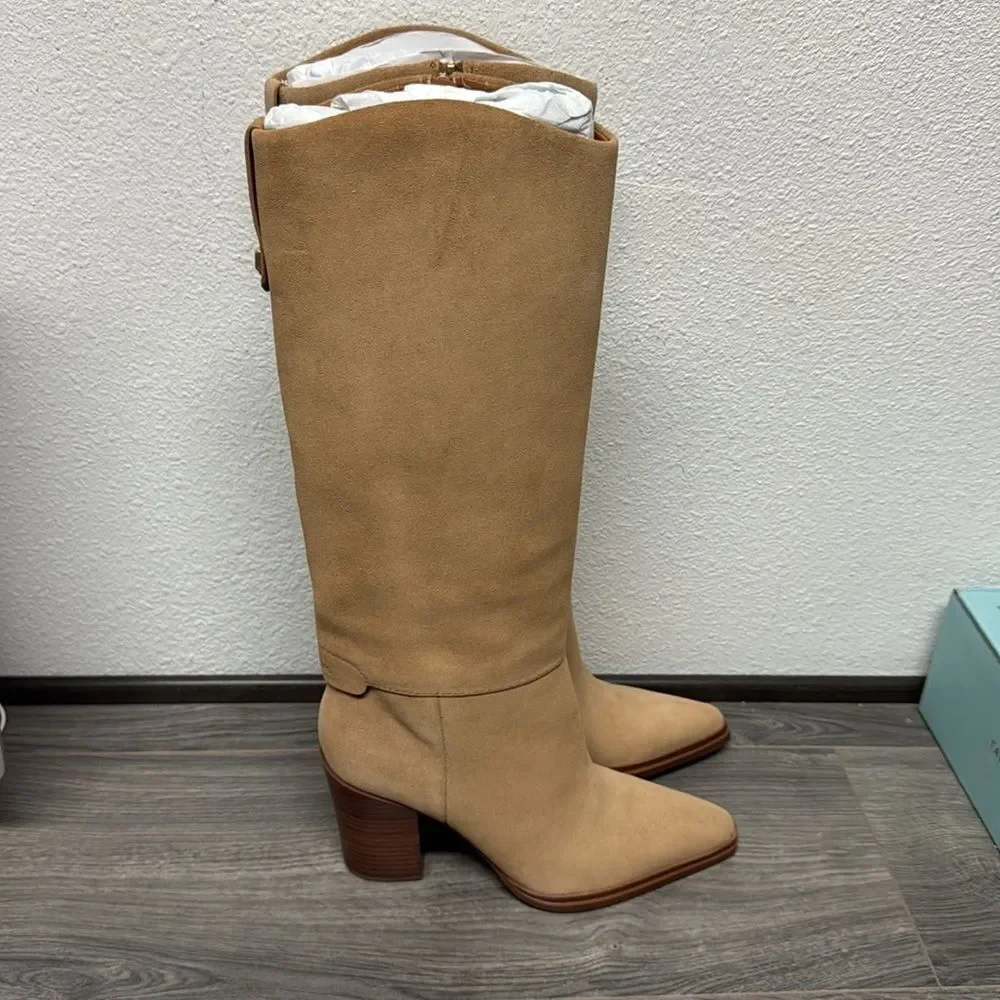 Franco Sarto Jasmine Knee High Boot In Pastorial Taupe Beige Suede